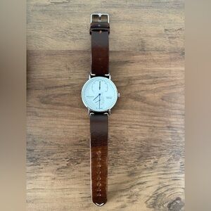 Nomos Silver Dial Watch with Brown Leather Strap